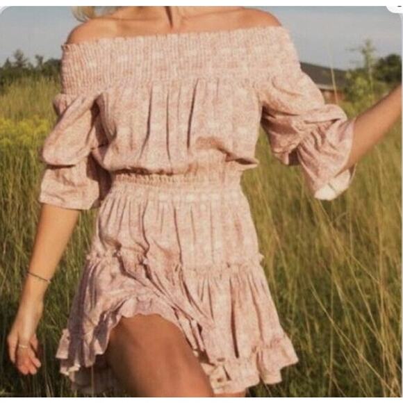 EUC MISA Los Angeles Darla Dress Washed Tile Mini Ruffle Tiered Pink Sz: S - Picture 5 of 12